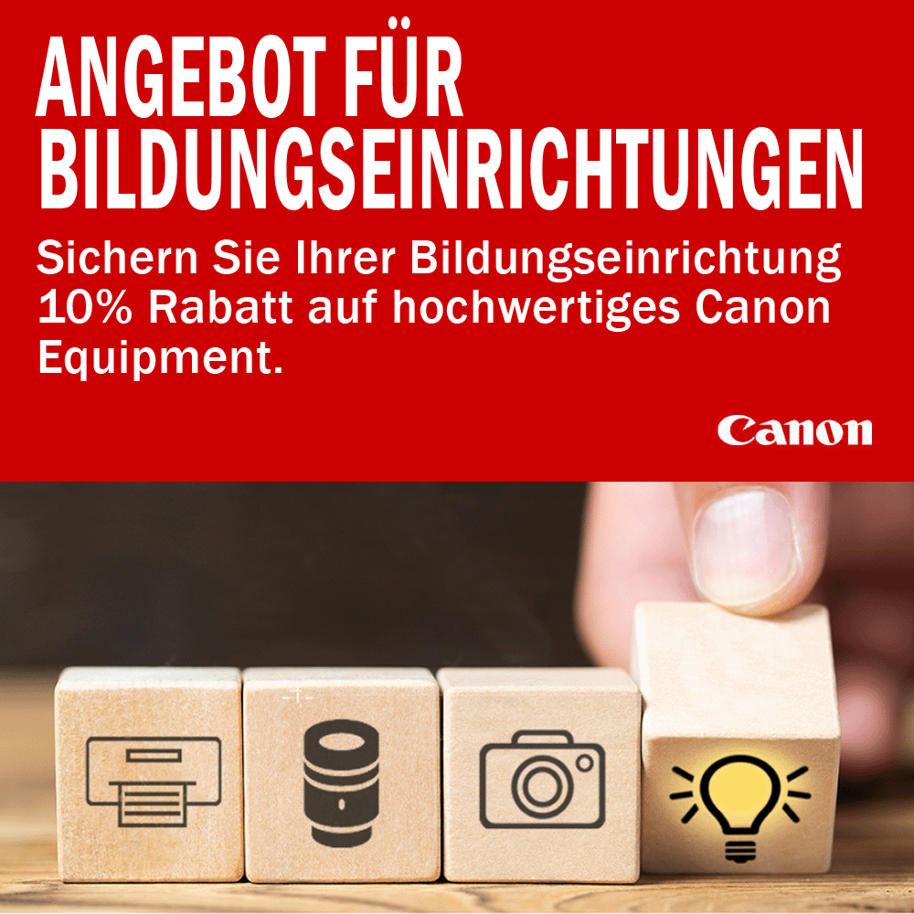 Jetzt 10% Sofortrabatt auf das gesamte Canon Sortiment (auer PTZ-Kameras) (21.12.2023 - 30.06.2024)